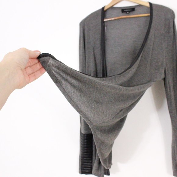 *Michael Studio Collection Grey Cardigan with Faux Leather Cuffs - Picture 4 of 6